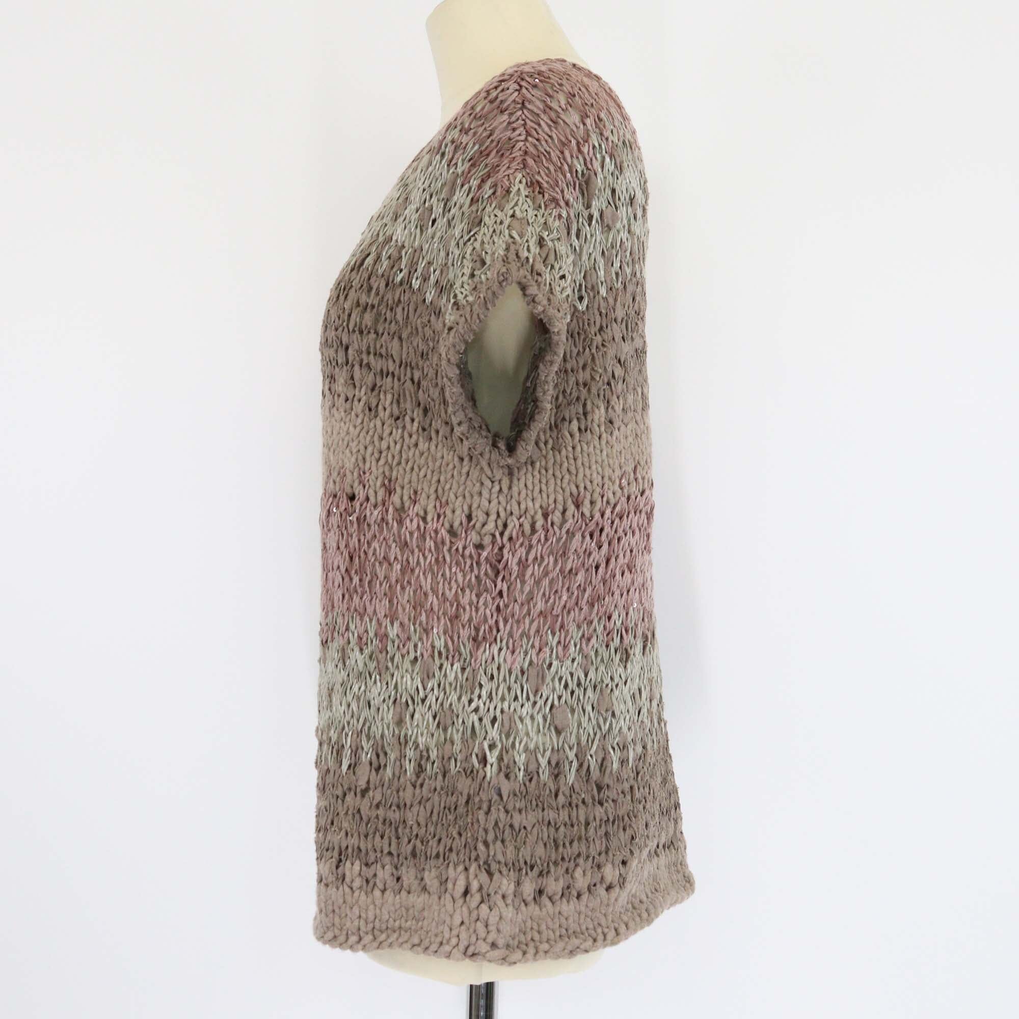 Brunello Cucinelli Brown Sequin Cotton Blended Cable Knit Cuff Sleeve Sweater Womens Brunello Cucinelli 