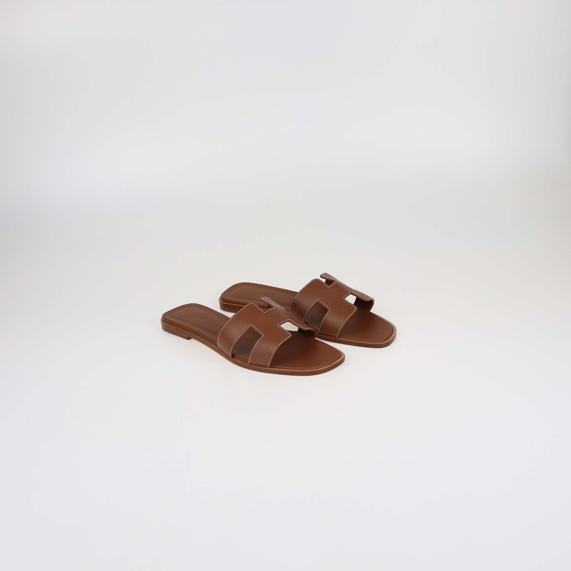 Hermes Gold Box Calf Leather Oran Sandals