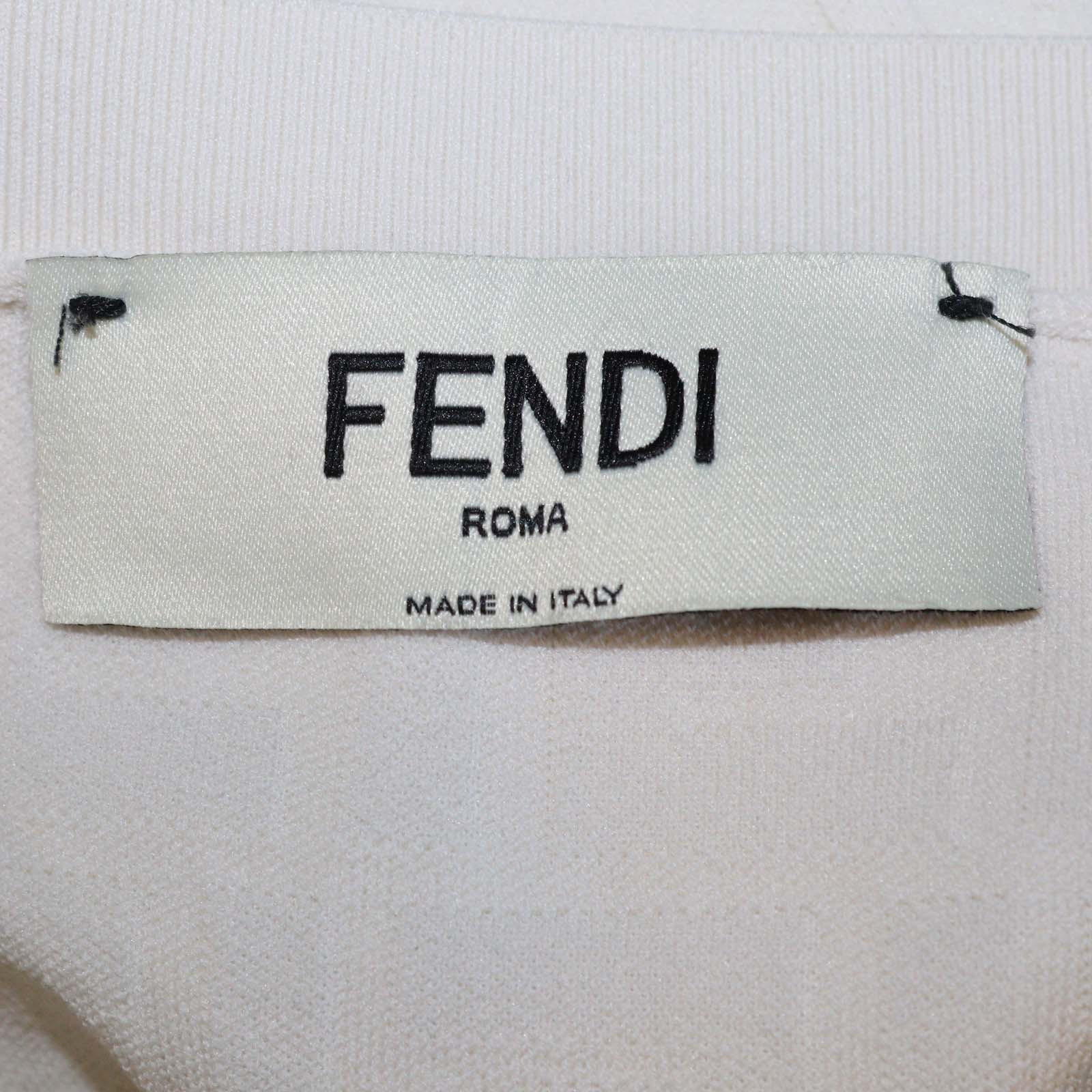 Fendi Off White Blend Viscose FF Jacquard Knit Short Sleeve T-Shirt