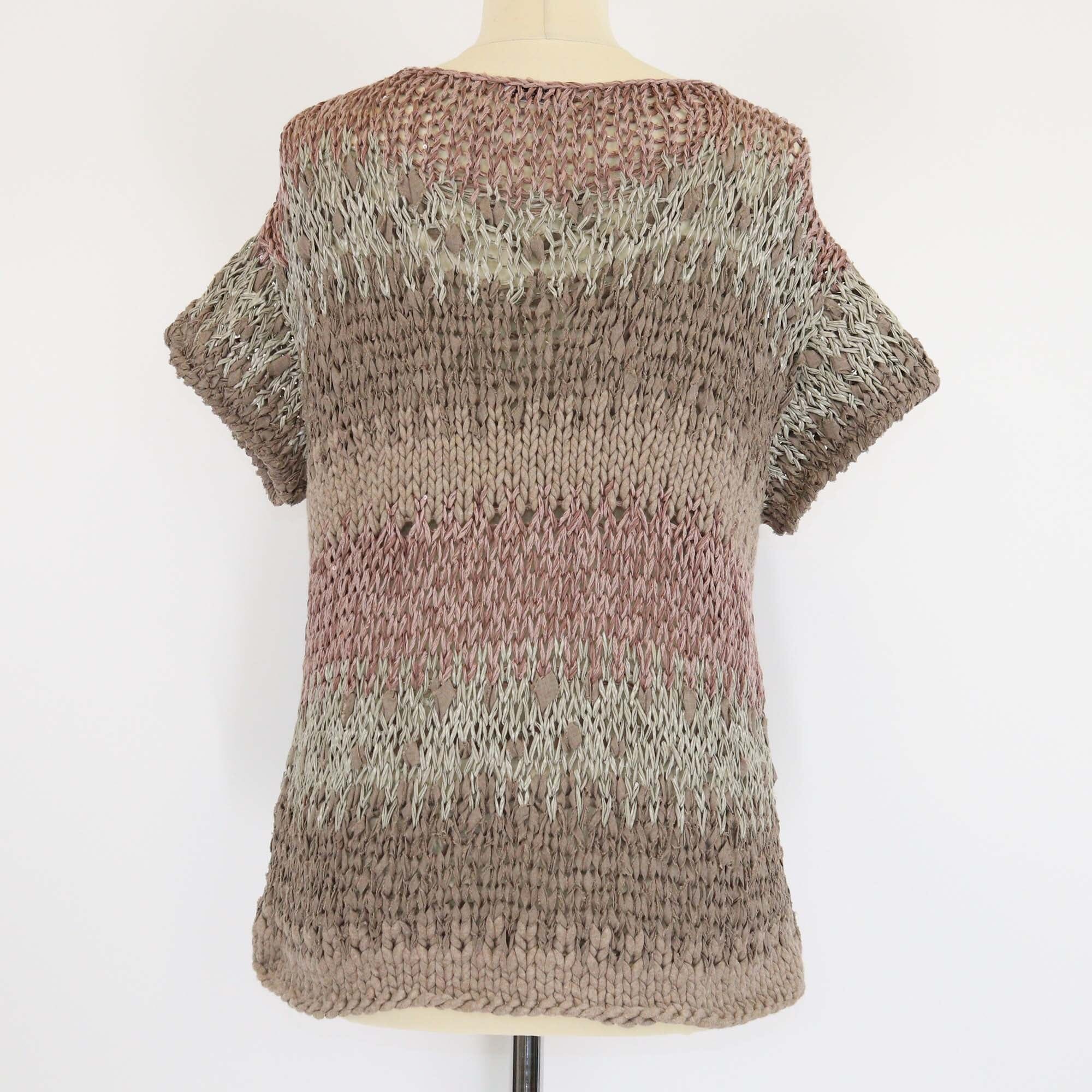 Brunello Cucinelli Brown Sequin Cotton Blended Cable Knit Cuff Sleeve Sweater Womens Brunello Cucinelli 