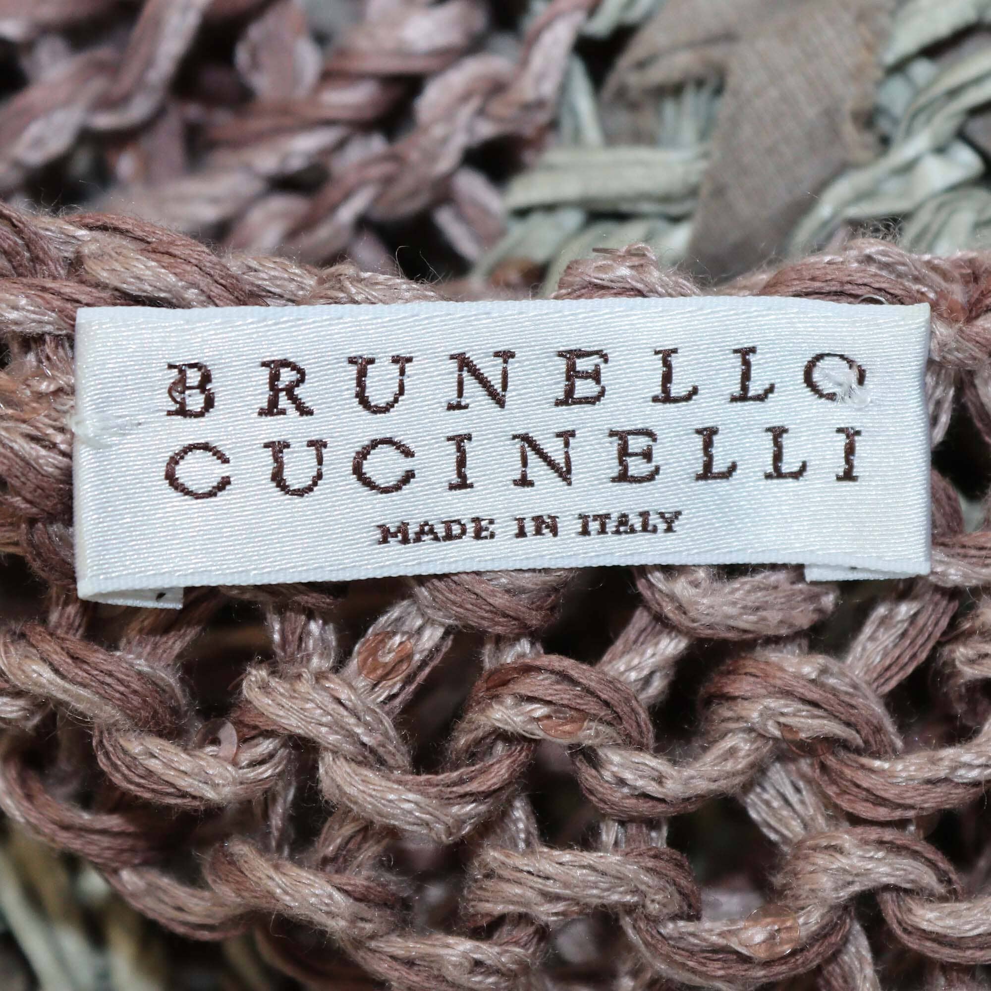 Brunello Cucinelli Brown Sequin Cotton Blended Cable Knit Cuff Sleeve Sweater Womens Brunello Cucinelli 