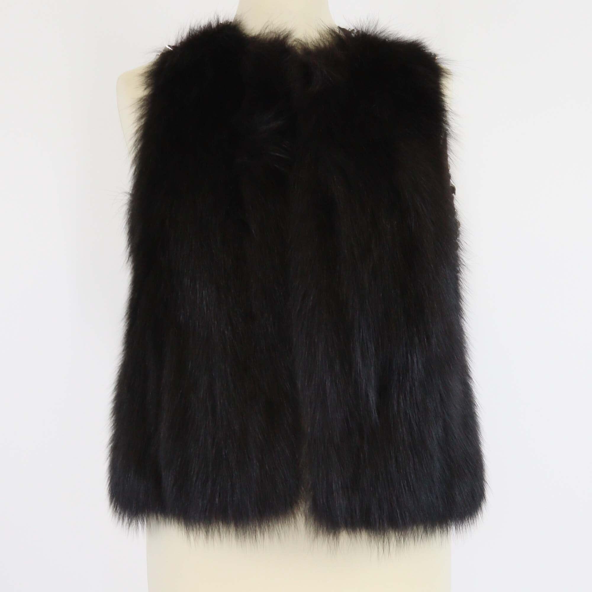 J. Mendel Black/Silver Paillettes & Fox Fur Vest