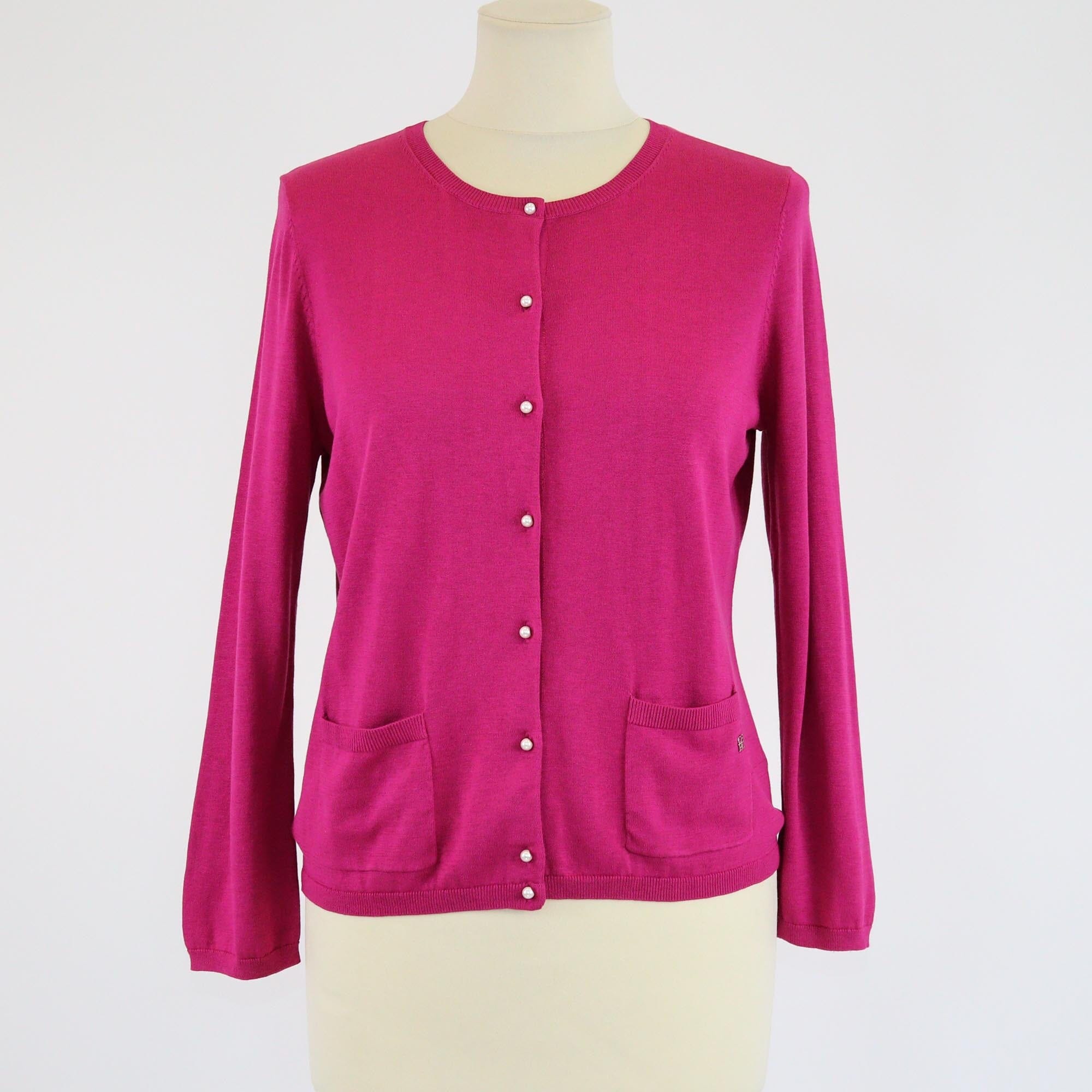 CH Carolina Herrera Pink Knit Pearl Button 3 Quarter Sleeve Cardigan Womens CH Carolina Herrera 