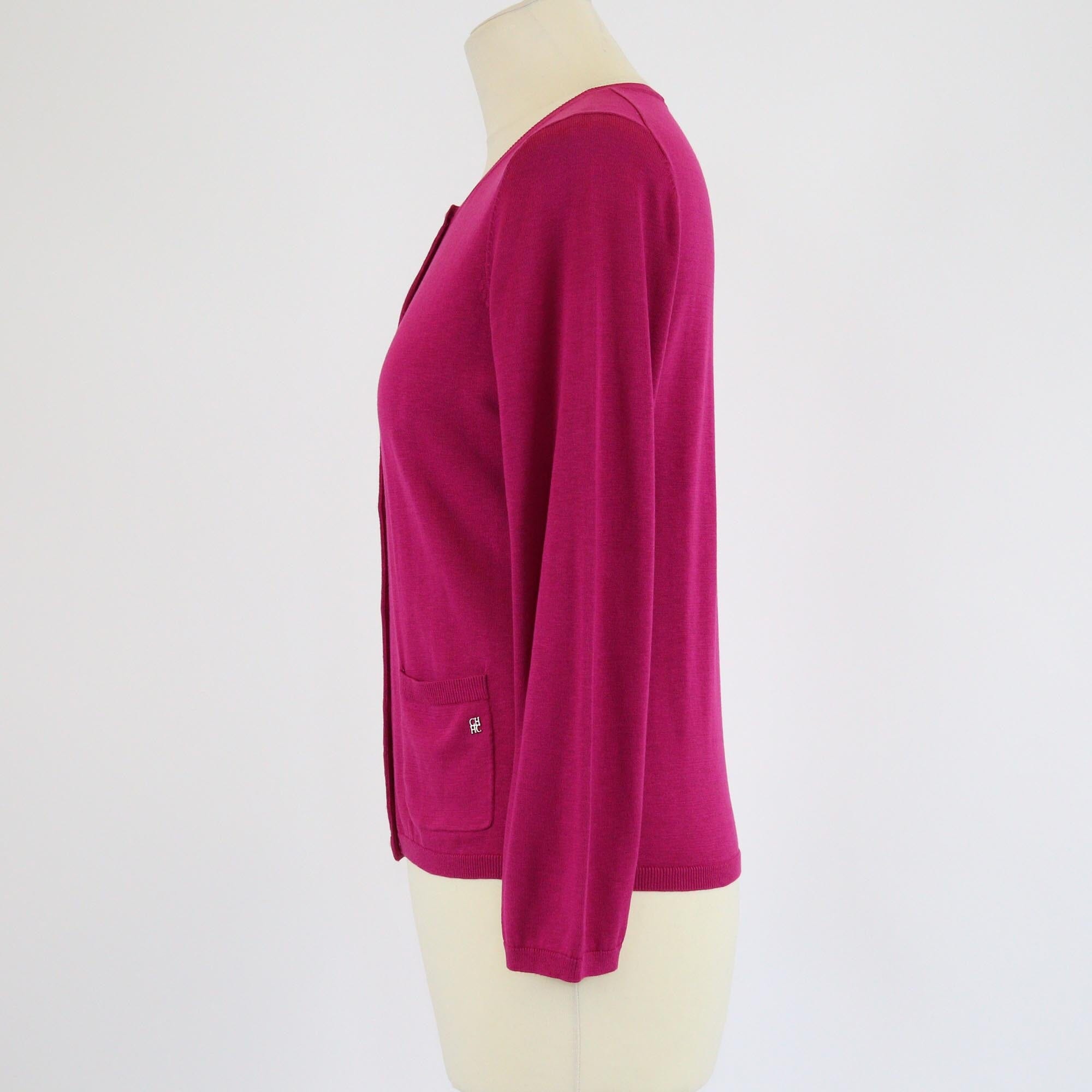 CH Carolina Herrera Pink Knit Pearl Button 3 Quarter Sleeve Cardigan Womens CH Carolina Herrera 