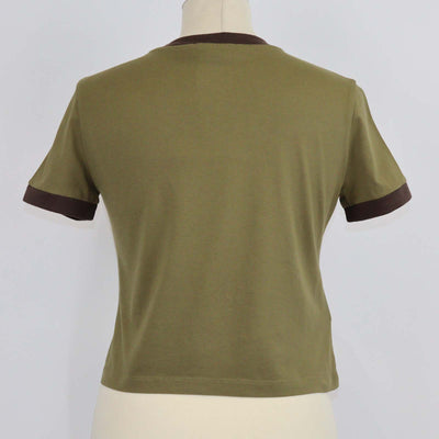 Miu Miu Green/Brown Cotton Flocked Logo Crop T-Shirt