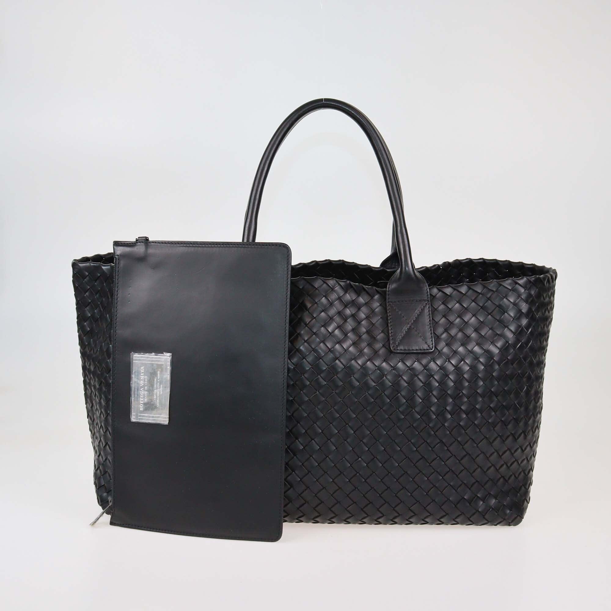 Bottega Veneta Black Classic Leather Intrecciato Large Cabat Bag Womens Bottega Veneta 