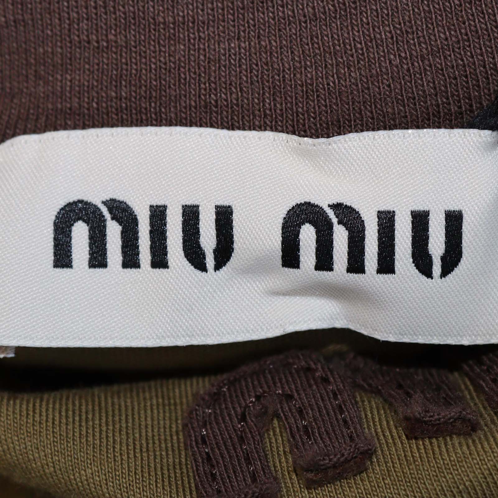 Miu Miu Green/Brown Cotton Flocked Logo Crop T-Shirt