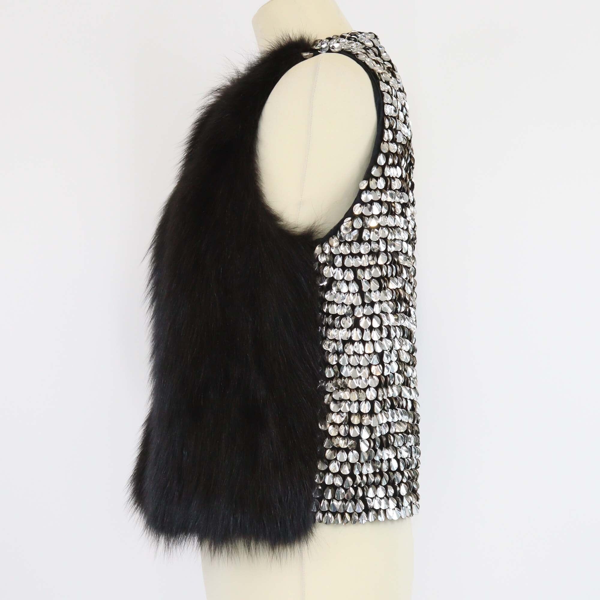 J. Mendel Black/Silver Paillettes & Fox Fur Vest