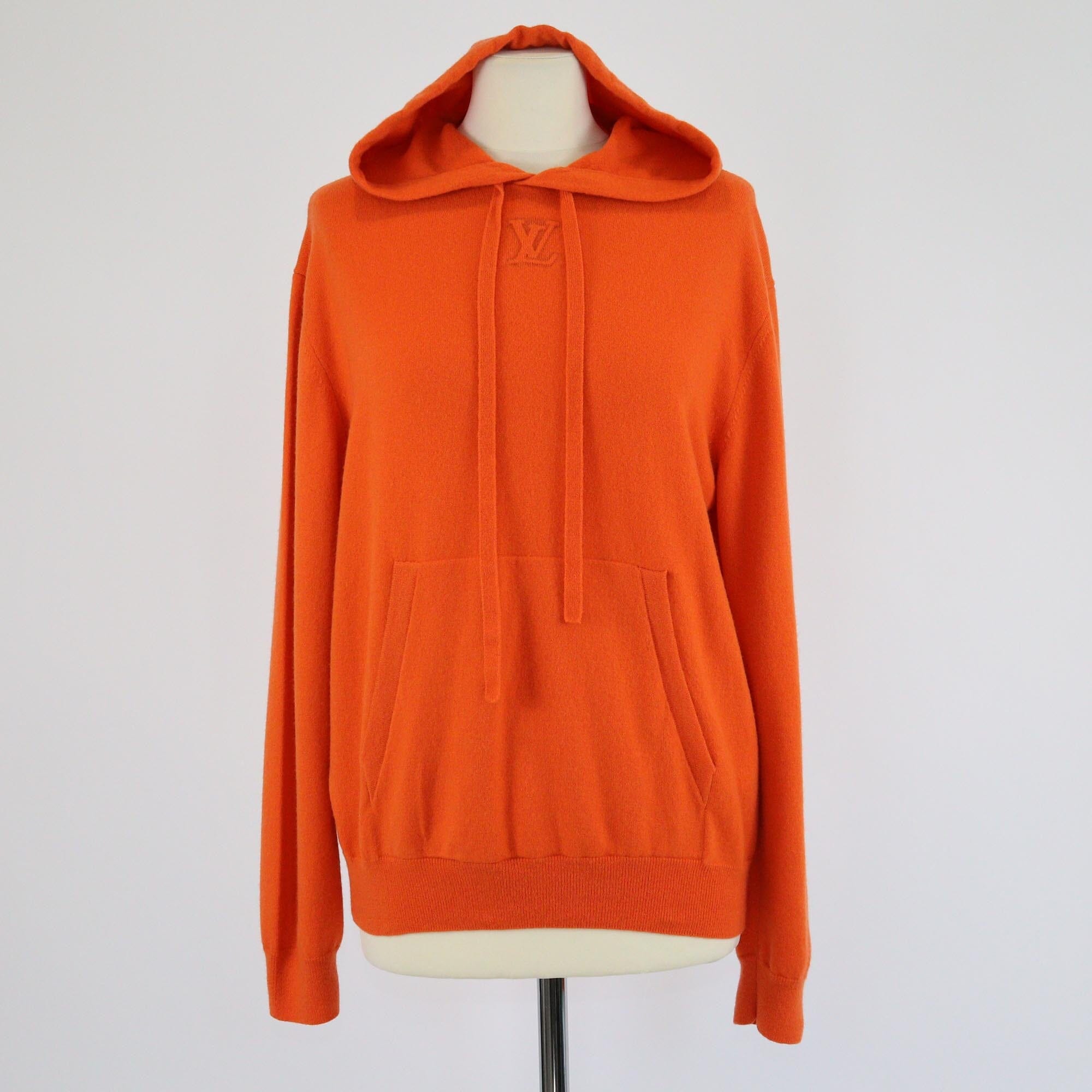 Louis Vuitton Orange Knit Logo Embossed Hooded Sweater Womens Louis Vuitton 