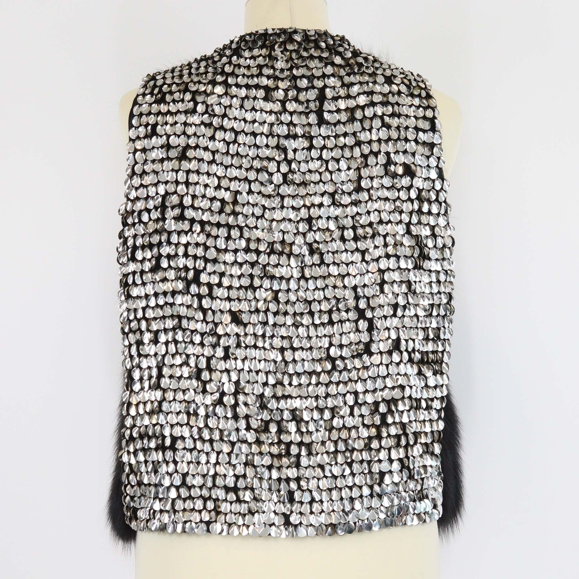 J. Mendel Black/Silver Paillettes & Fox Fur Vest Womens J. Mendel 