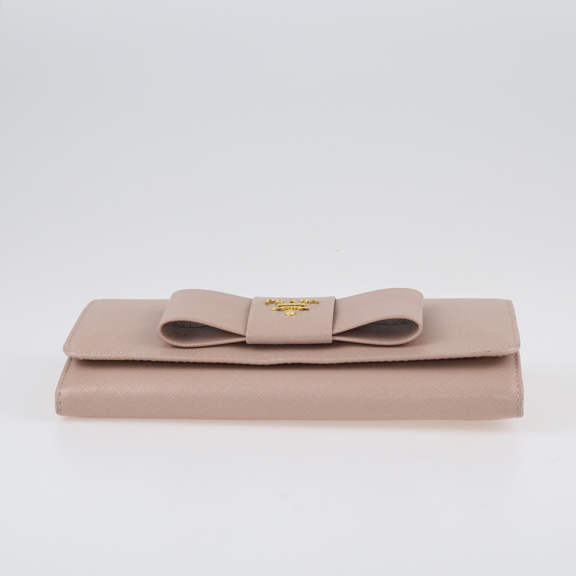 Prada Beige Saffiano Bow Continental Wallet Accessories Prada 