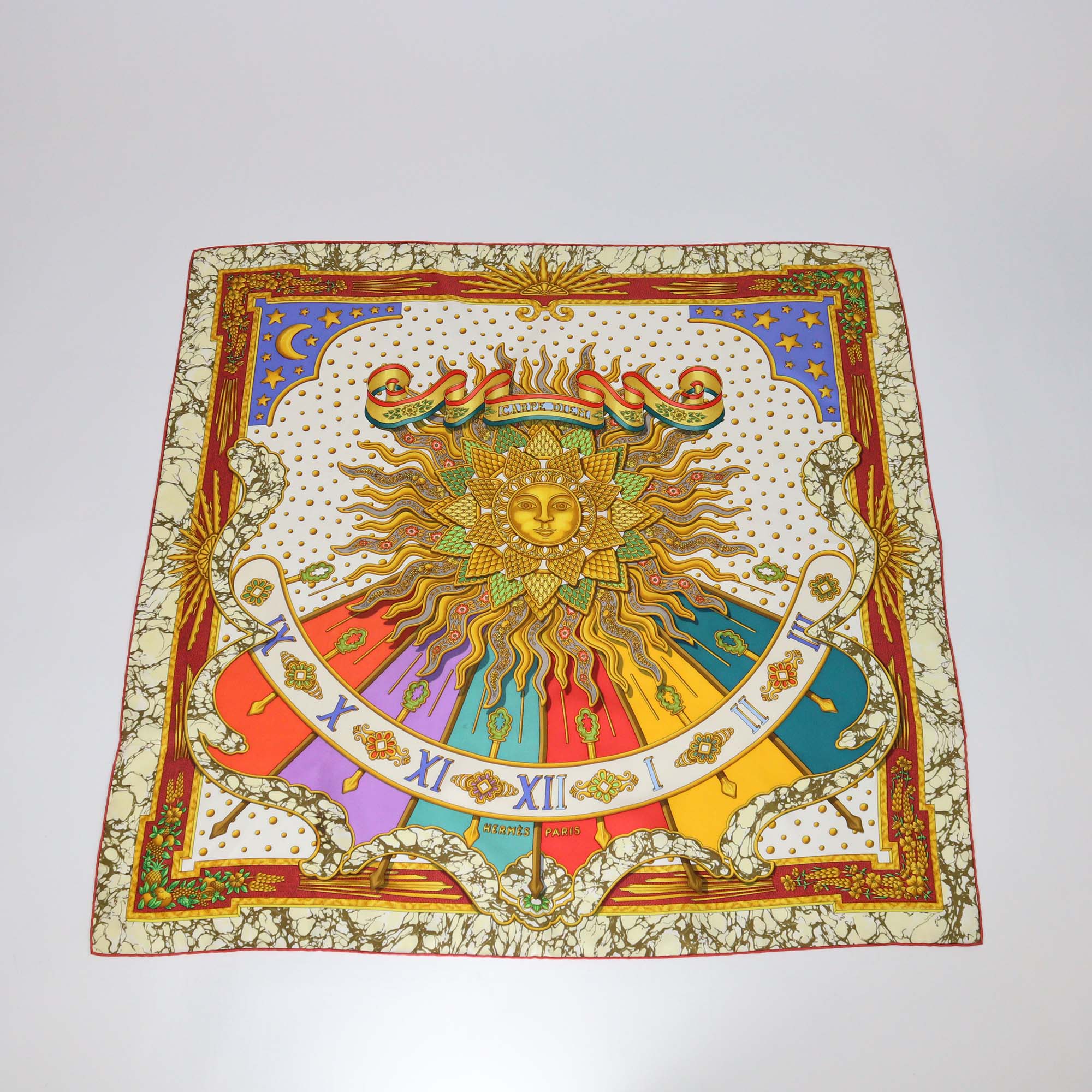 Hermes Multicolor Silk Carpe Diem Scarf 90