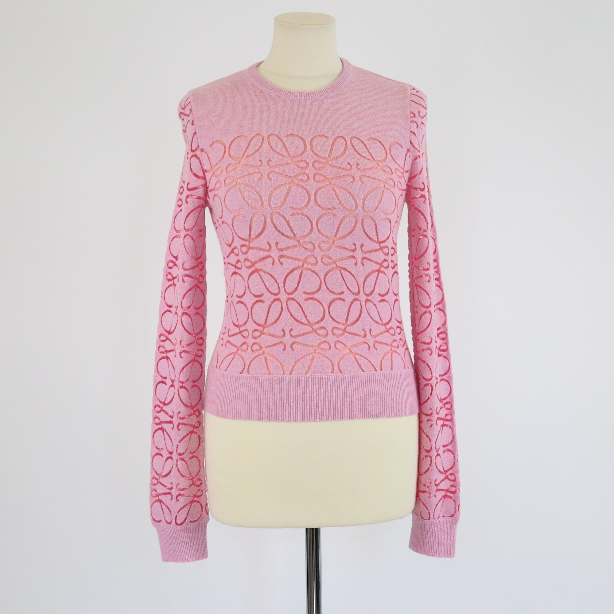 Loewe Pink Anagram Devore Knit Long Sleeve Sweater Womens Loewe 