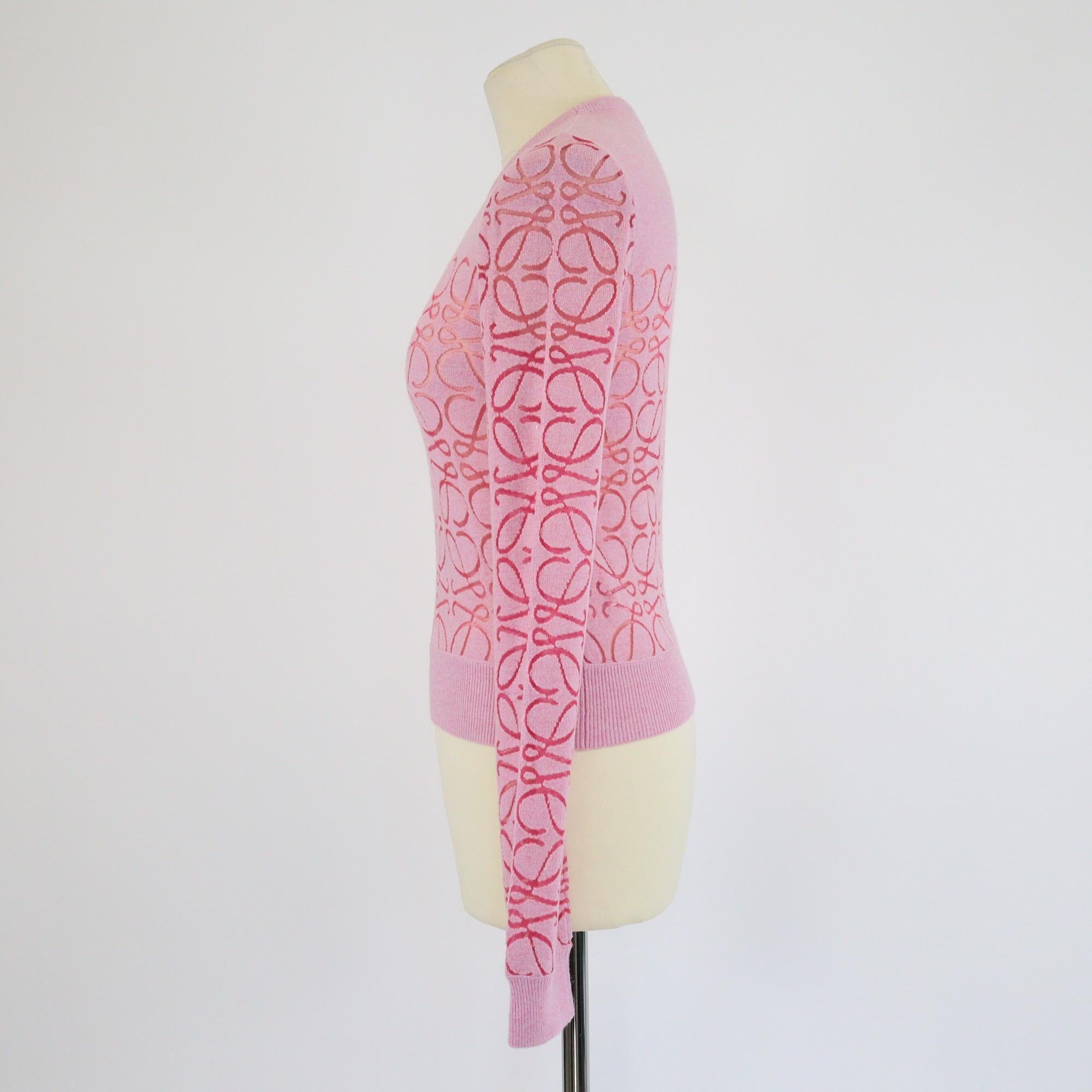 Loewe Pink Anagram Devore Knit Long Sleeve Sweater Womens Loewe 