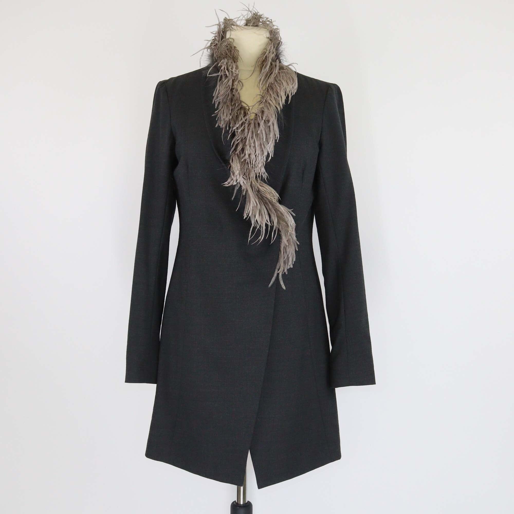 Brunello Cucinelli Black Feather Neck Line Edge Double Breasted Jacket Womens Brunello Cucinelli 