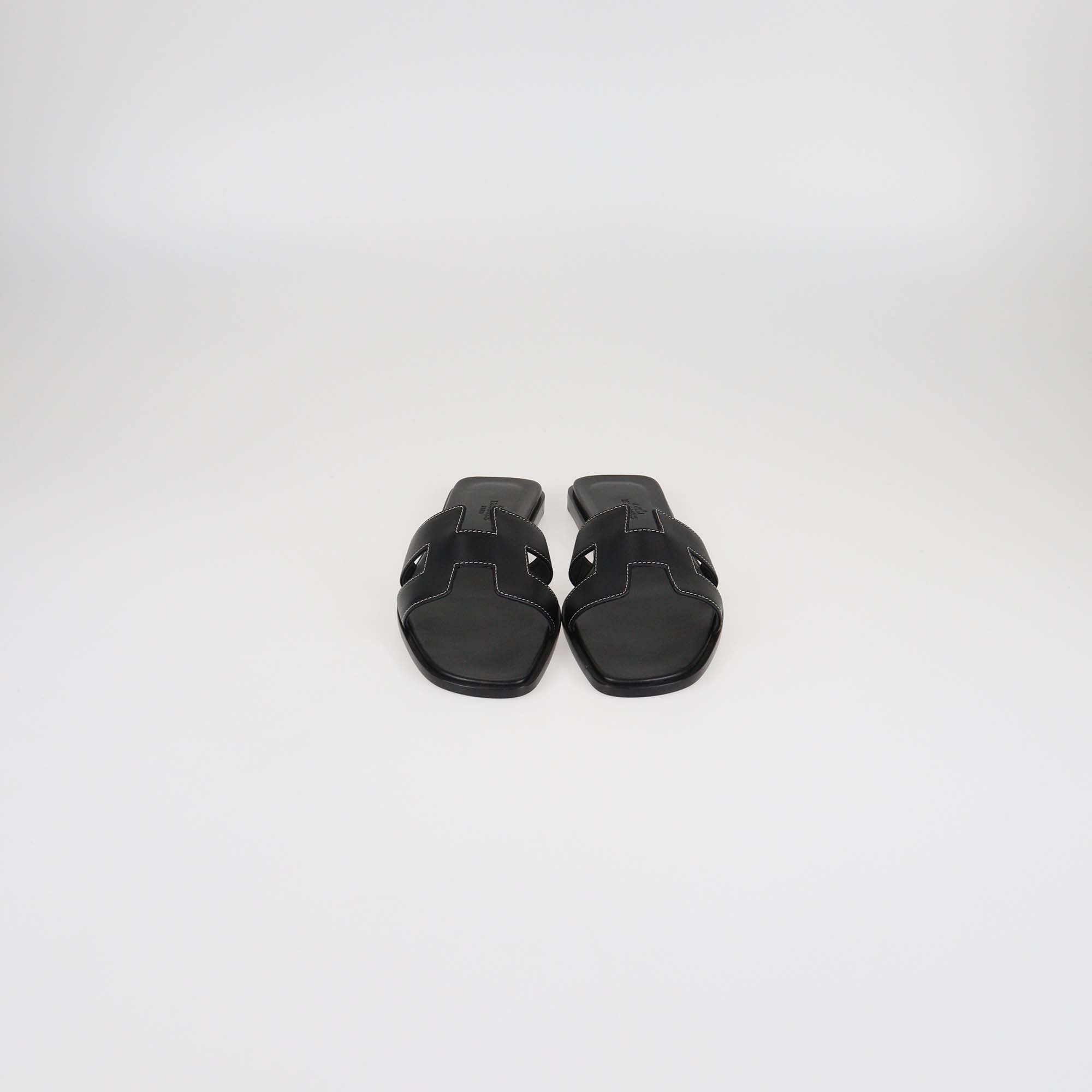 Hermes Black Box Calf Leather Oran Sandals