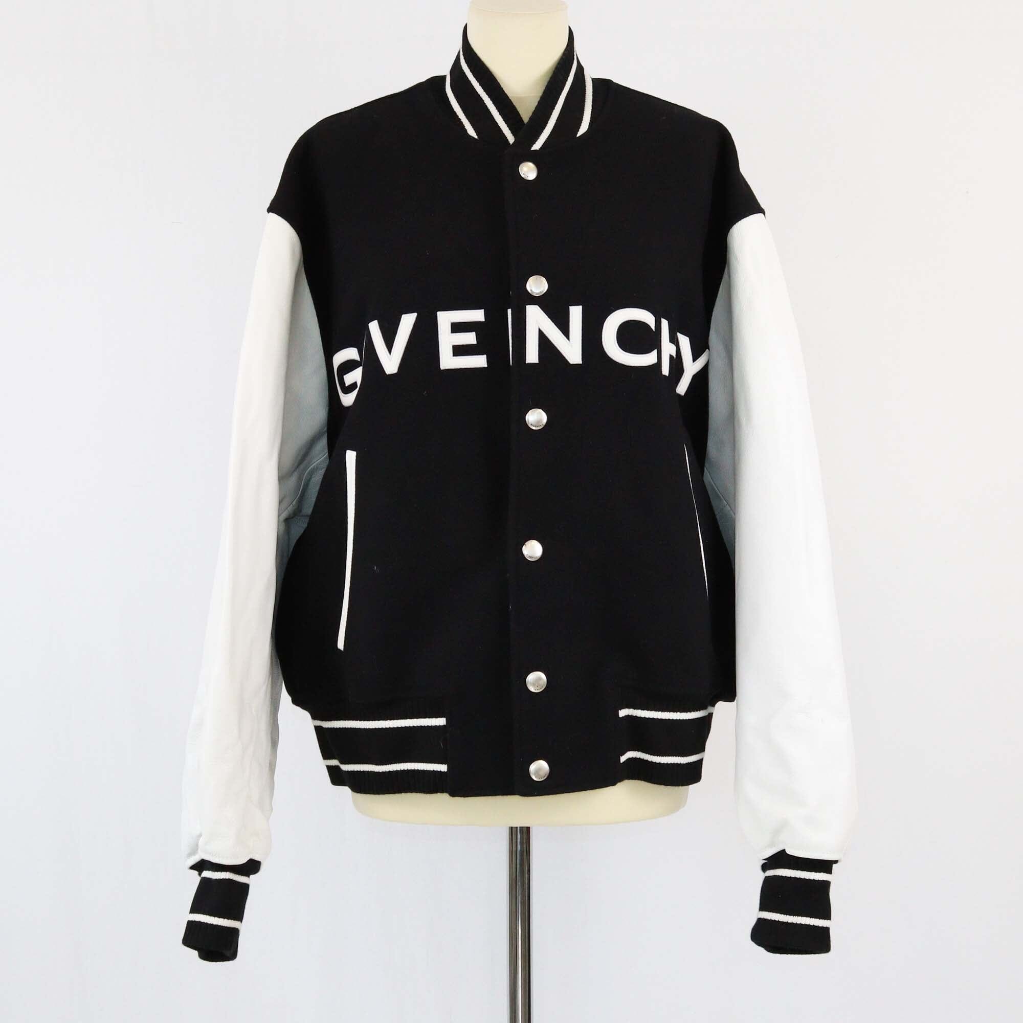 Givenchy Black White Printed Logo Bomber Jacket