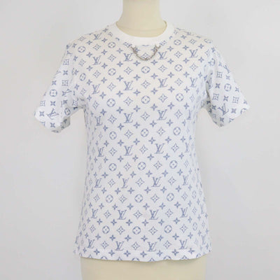 Louis Vuitton White/Blue Monogram Cotton Chain Detail T-Shirt