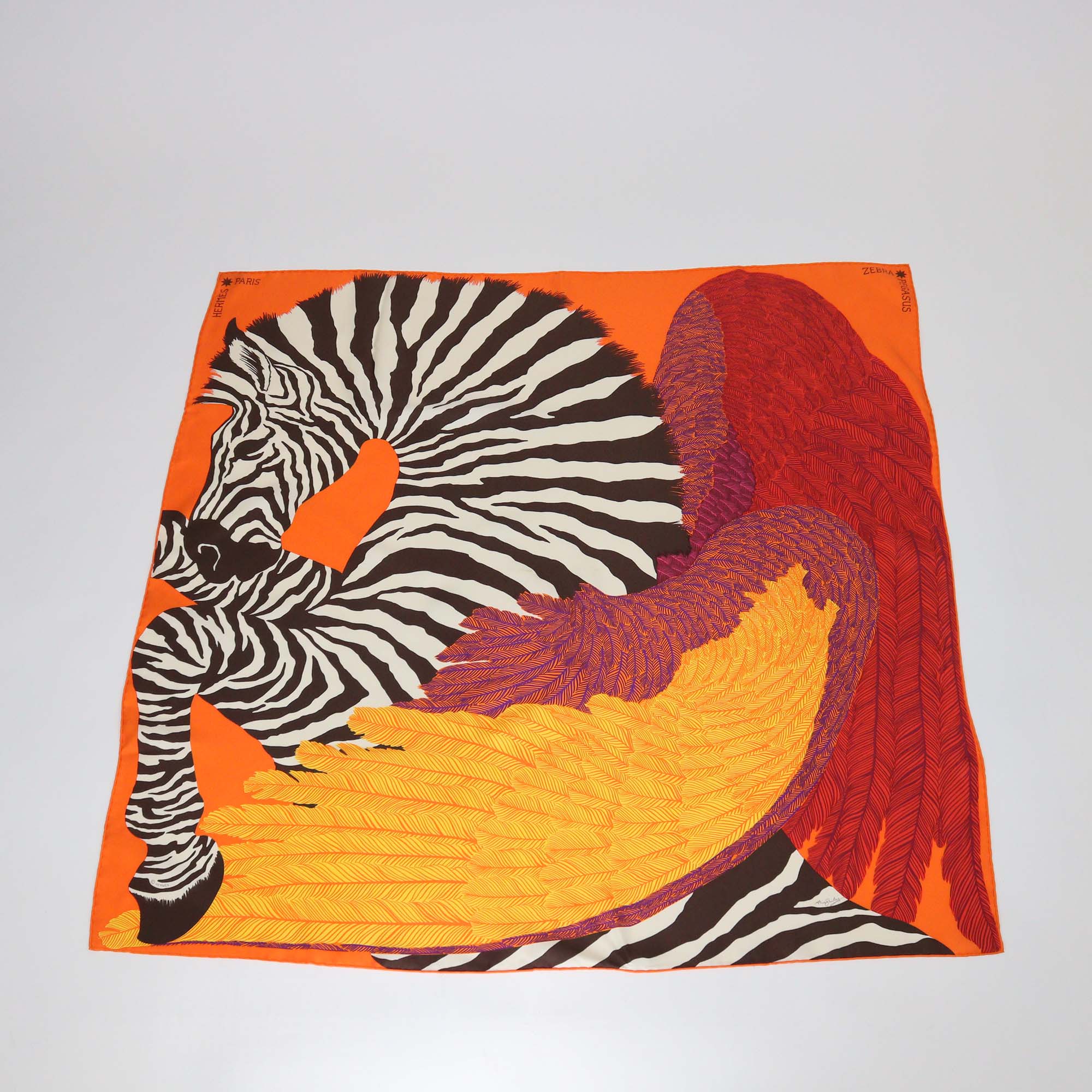 Hermes Multicolor Silk Zebra Pegasus Scarf 90