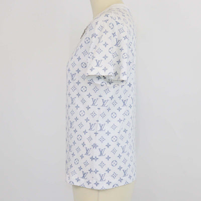 Louis Vuitton White/Blue Monogram Cotton Chain Detail T-Shirt