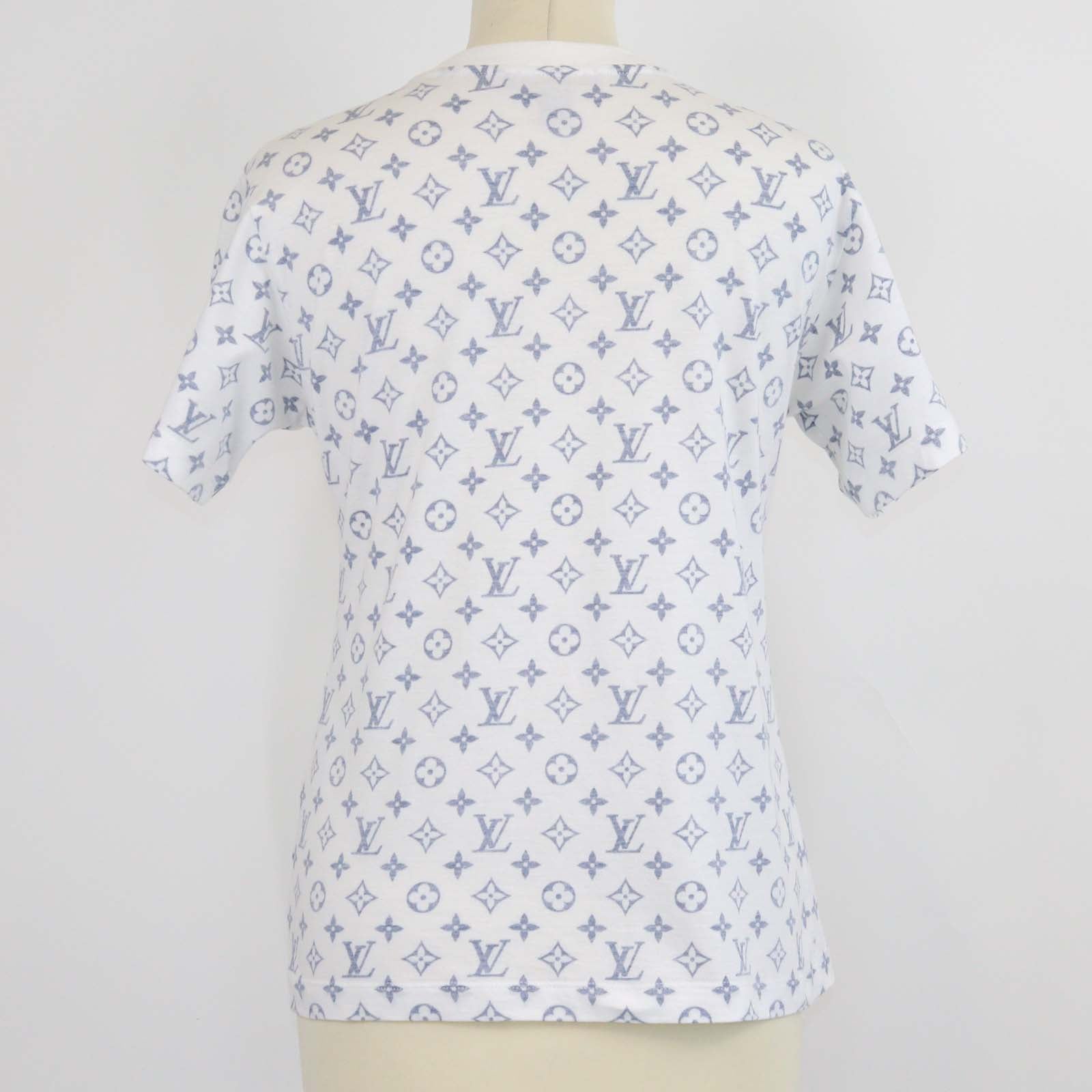Louis Vuitton White/Blue Monogram Cotton Chain Detail T-Shirt