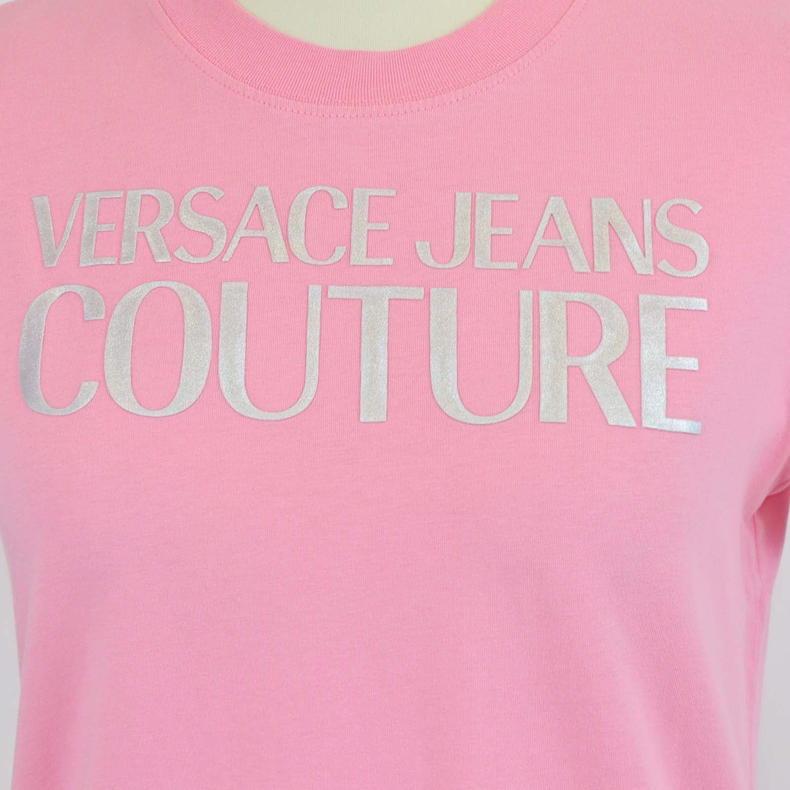 Versace Couture Pink Cotton Logo Print Short Sleeve T-Shirt