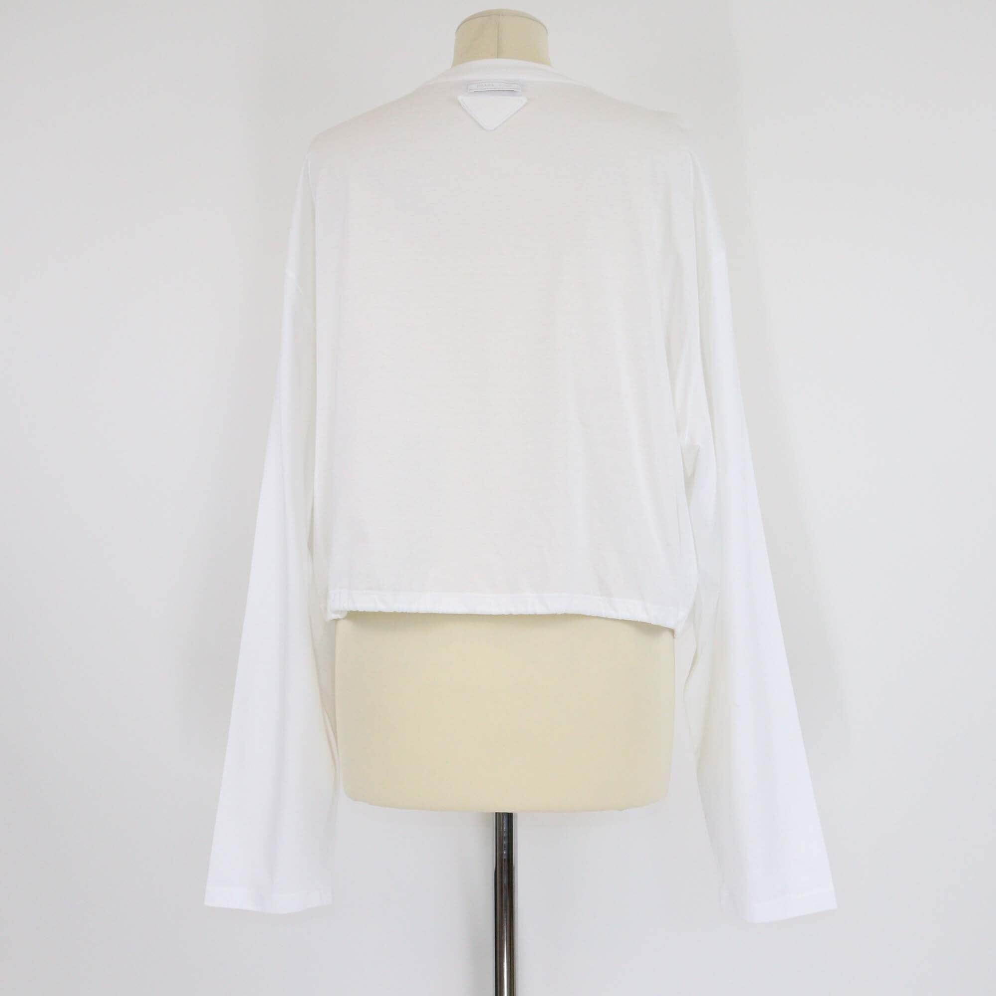 Prada White Cotton Jersey Long Sleeved Crop Top Womens Prada 