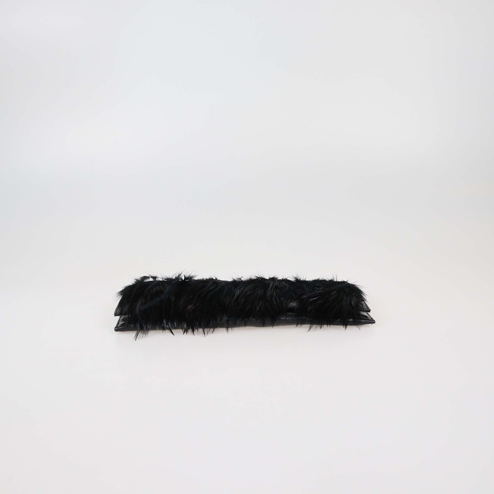 Romanek Black Feather Croc Embossed Flap Clutch Womens Romanek 