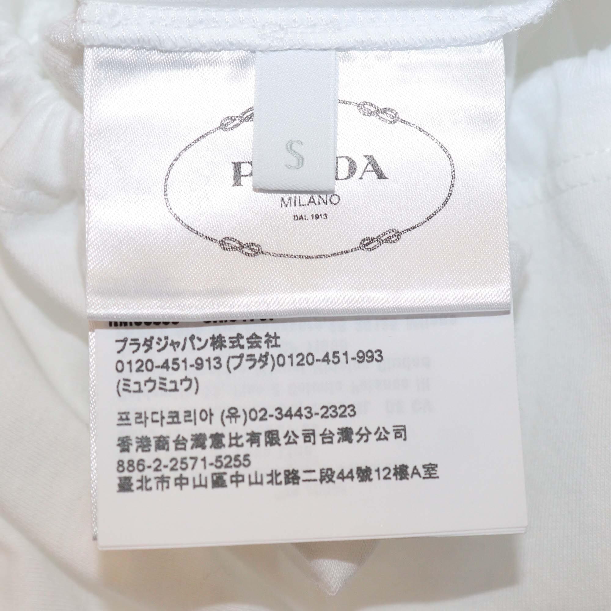 Prada White Cotton Jersey Long Sleeved Crop Top Womens Prada 
