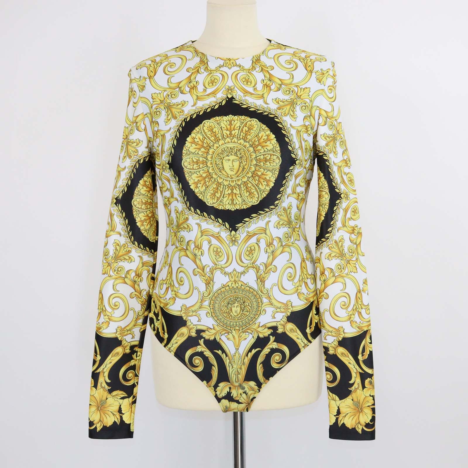 Versace Multicolor Nylon Medusa Print Long Sleeve Bodysuit