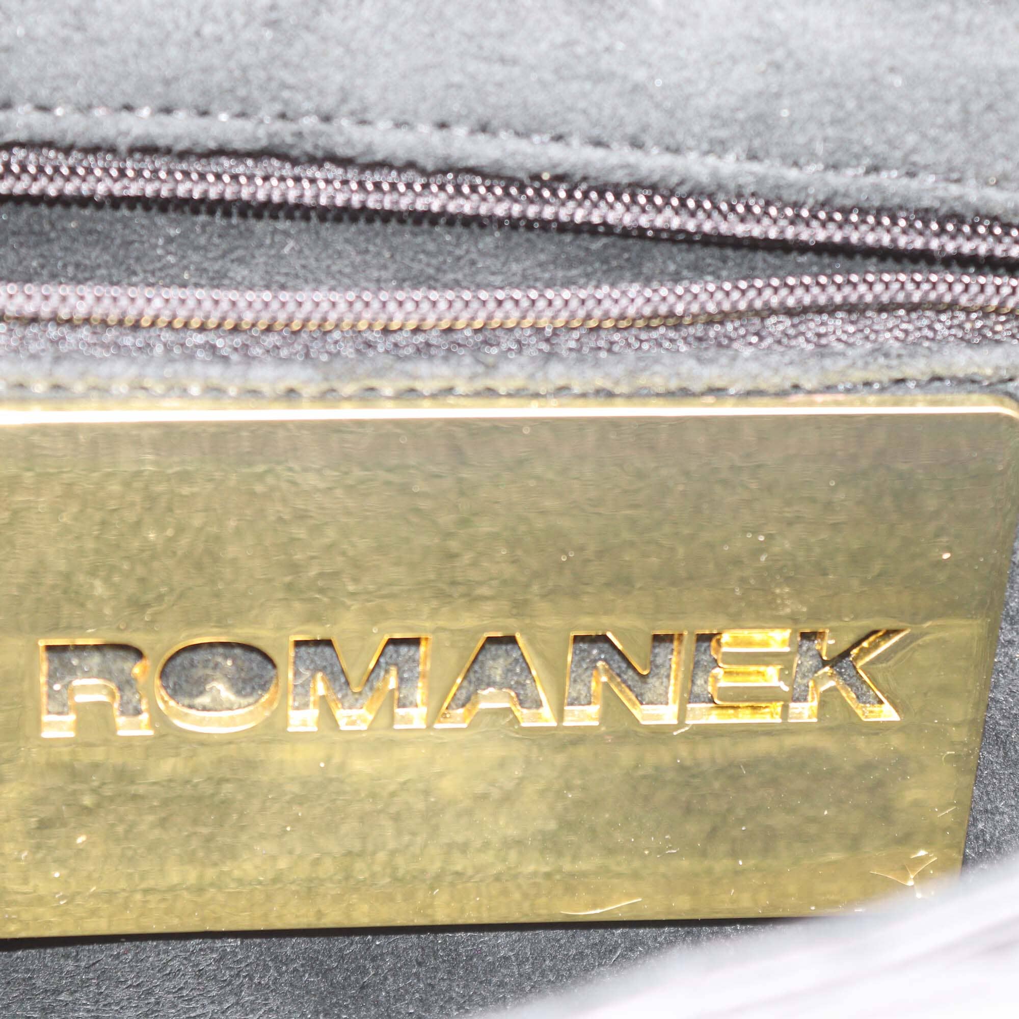 Romanek Black Feather Croc Embossed Flap Clutch Womens Romanek 