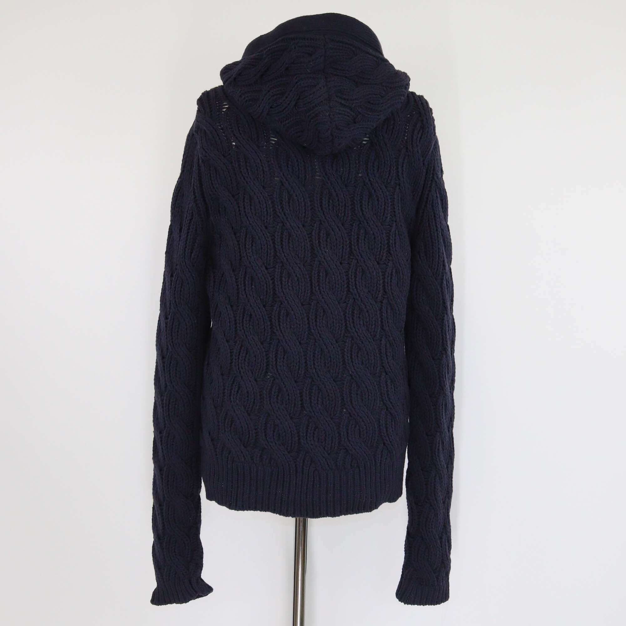Prada Sport Navy Blue Wool & Nylon Buttons Front Cable Knit Hoodie Mens Prada Sport 