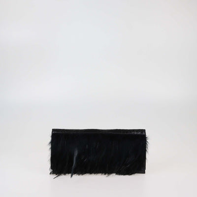 Romanek Black Feather Croc Embossed Flap Clutch Womens Romanek 
