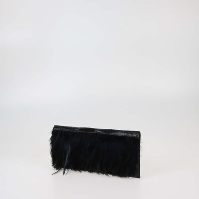 Romanek Black Feather Croc Embossed Flap Clutch Womens Romanek 