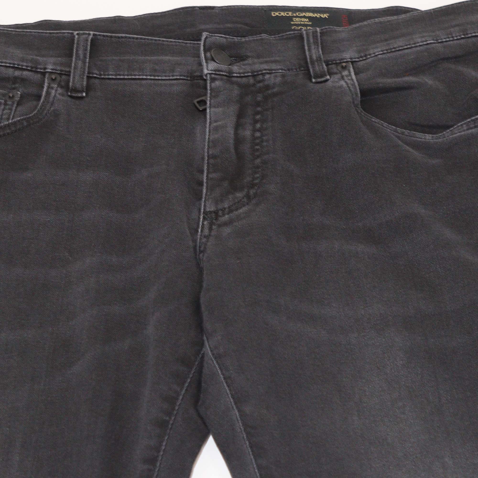 Dolce & Gabbana Black Washed Denim Gold Stretch Fit Pants