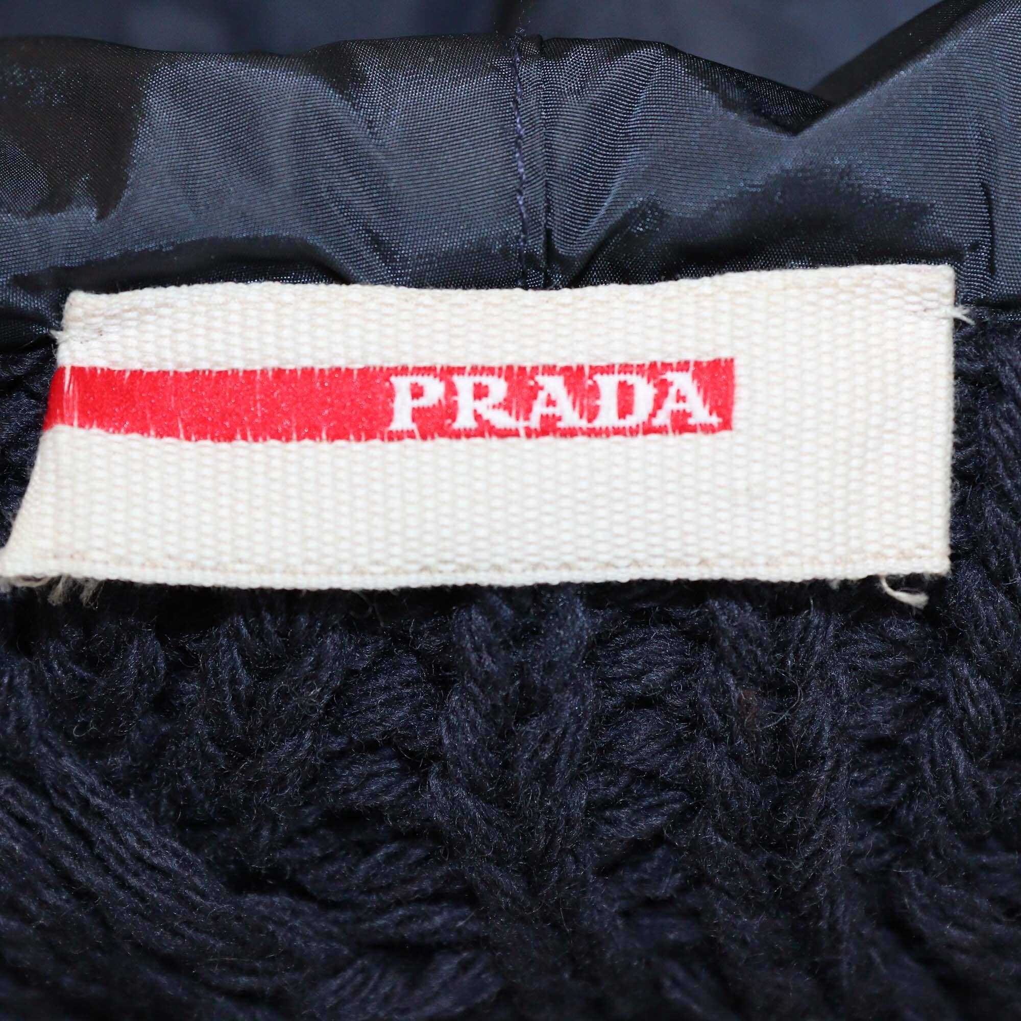 Prada Sport Navy Blue Wool & Nylon Buttons Front Cable Knit Hoodie Mens Prada Sport 