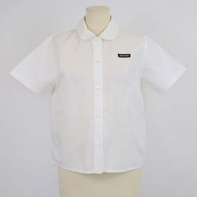 Miu Miu White Cotton and Linen Slubbed Polin Short Sleeve Shirt