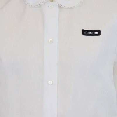 Miu Miu White Cotton and Linen Slubbed Polin Short Sleeve Shirt