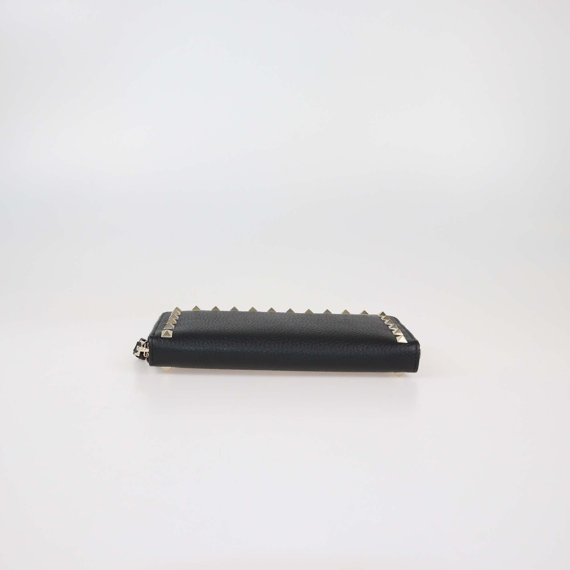 Valentino Black Leather Rockstud Zip Around Continental Wallet Womens Valentino 