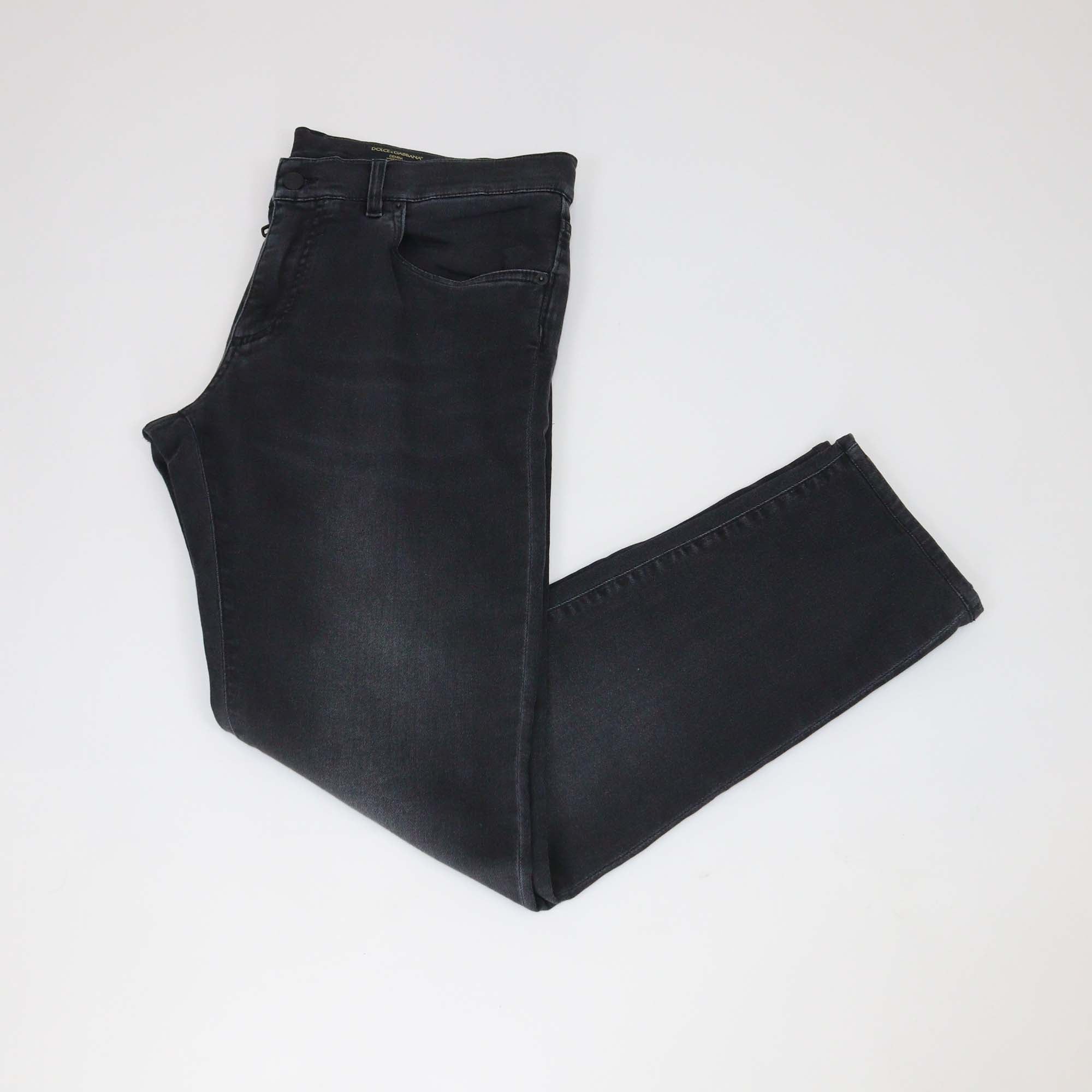 Dolce & Gabbana Black Washed Denim Gold Stretch Fit Pants