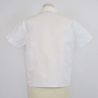 Miu Miu White Cotton and Linen Slubbed Polin Short Sleeve Shirt