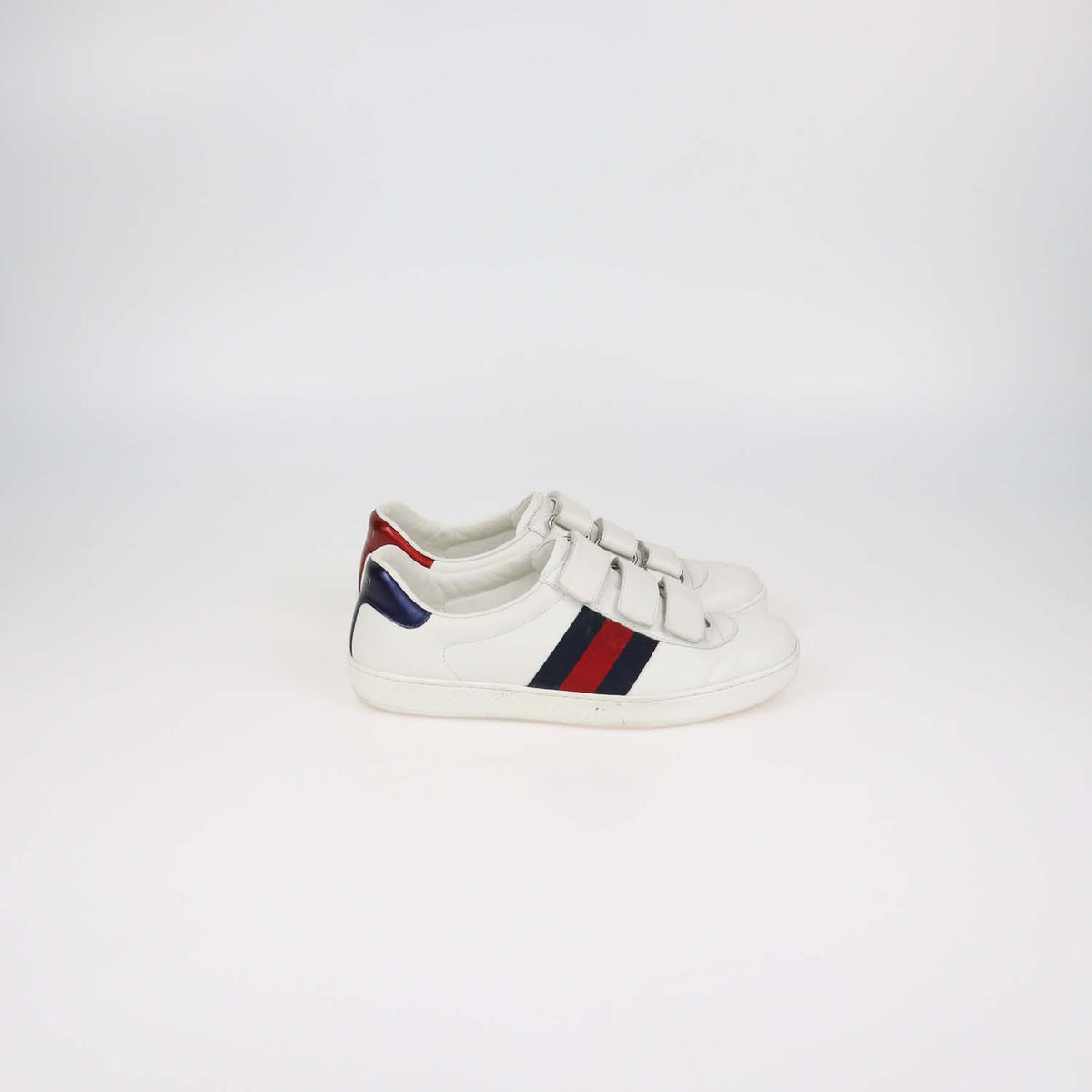 Gucci White Leather Grip Strap New Ace Low Top Sneakers