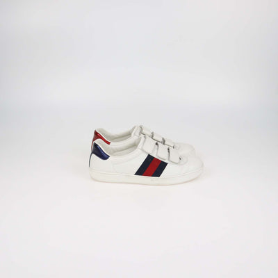 Gucci White Leather Grip Strap New Ace Low Top Sneakers