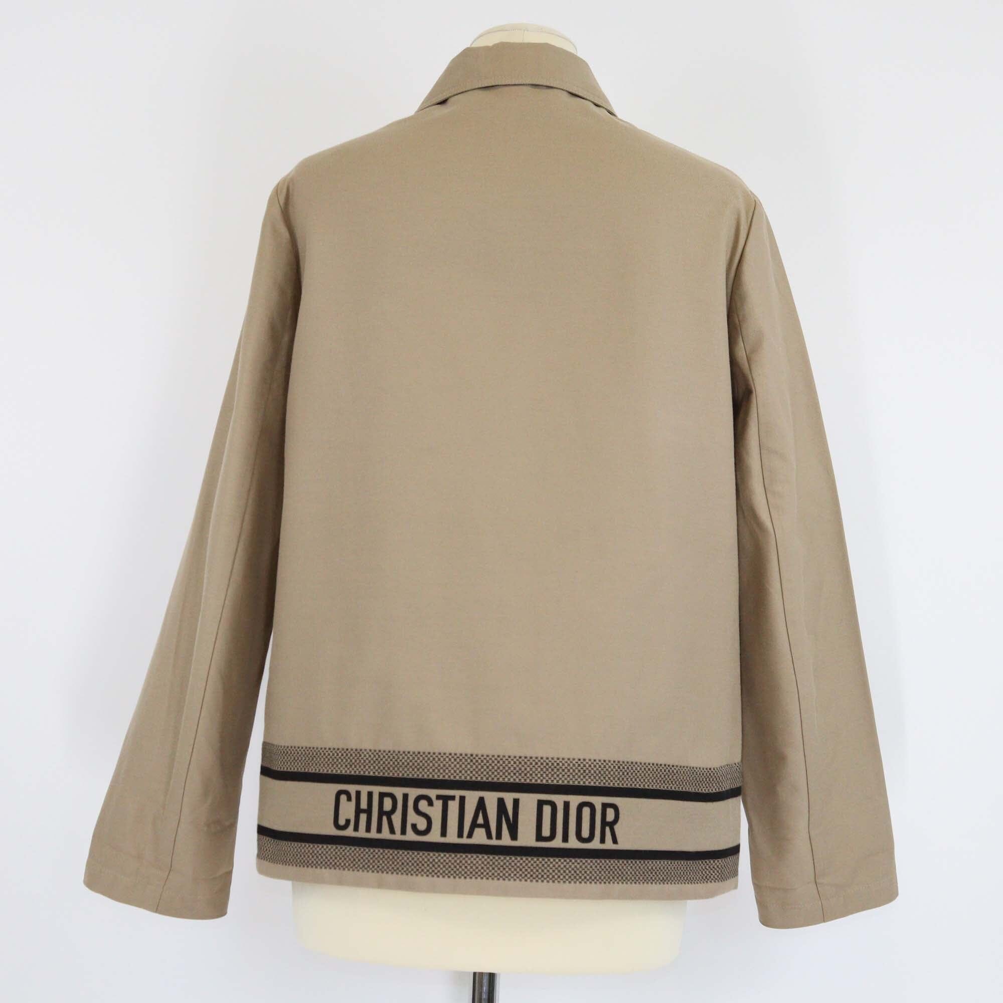 Christian Dior Beige Khaki Cotton Logo Bee Embroidered Shirt Jacket Womens Christian Dior 