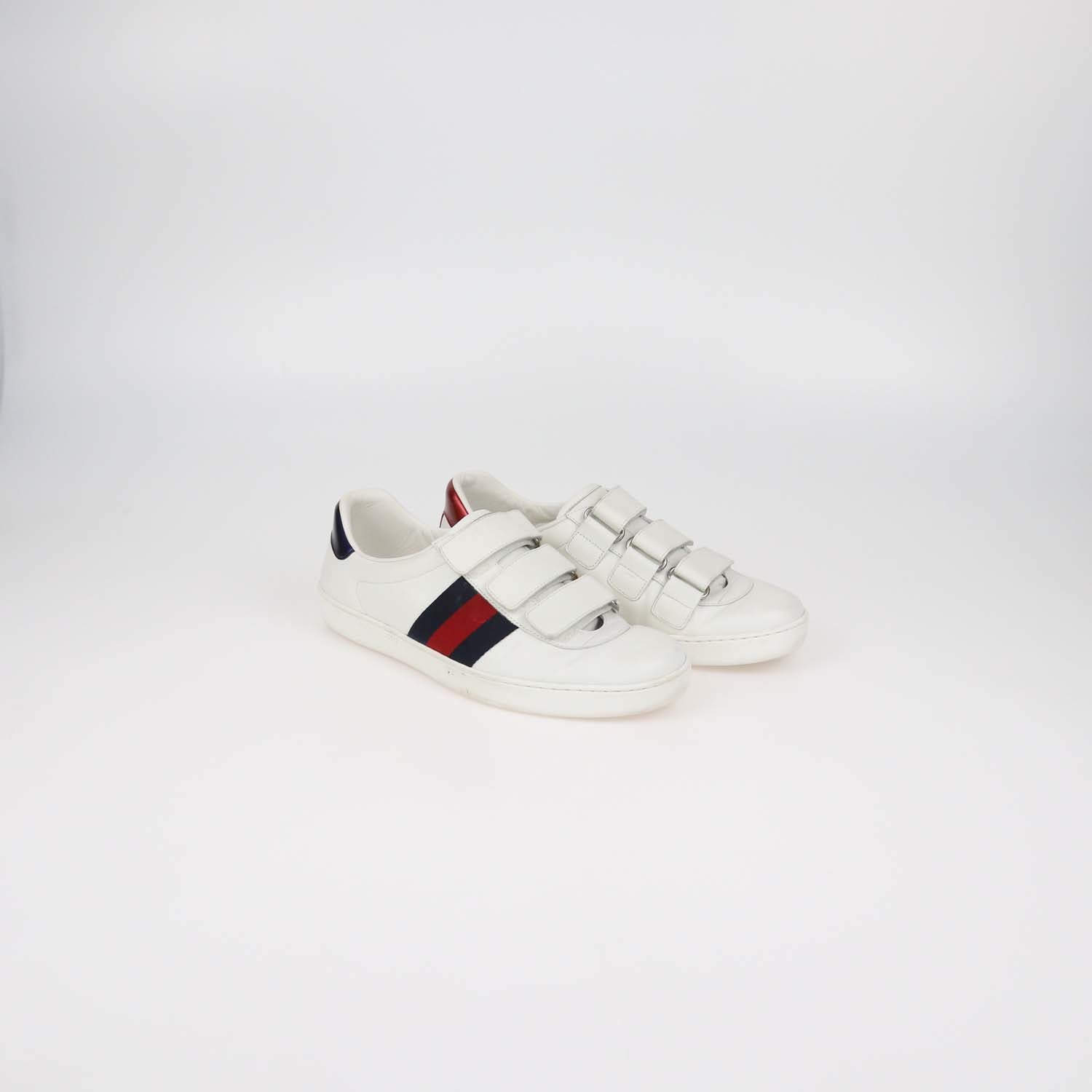 Gucci White Leather Grip Strap New Ace Low Top Sneakers