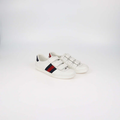 Gucci White Leather Grip Strap New Ace Low Top Sneakers