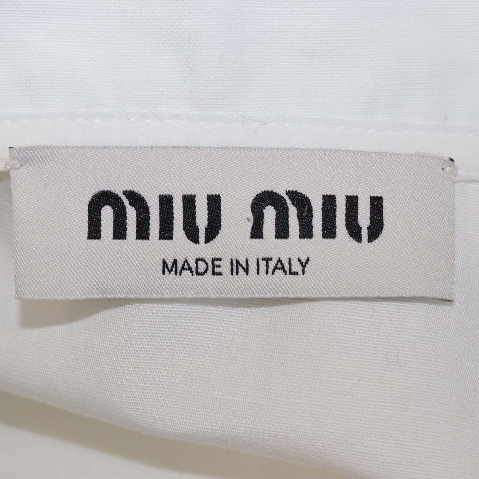 Miu Miu White Cotton and Linen Slubbed Polin Short Sleeve Shirt