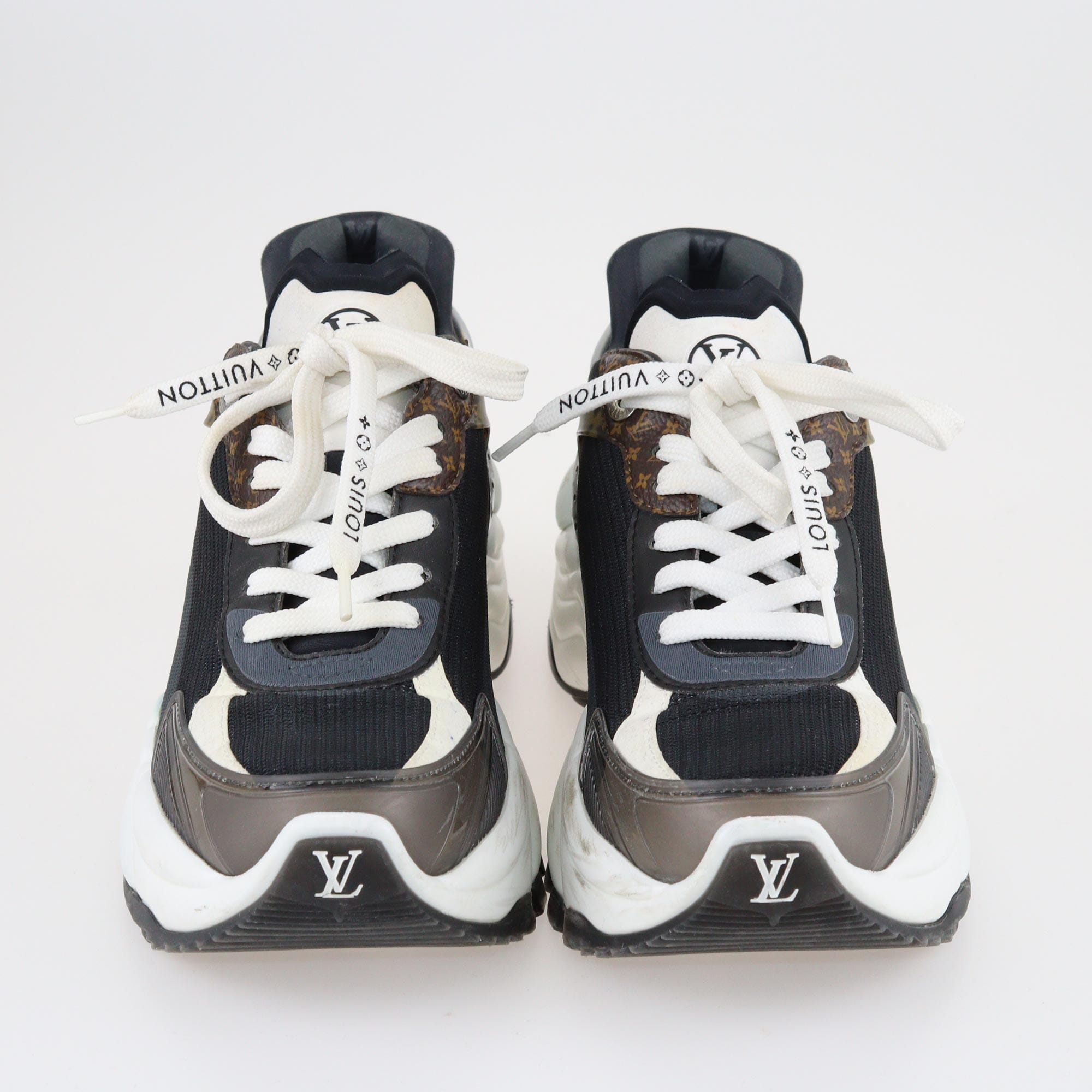 Louis Vuitton Black/White Monogram Run 55 Lace Up Sneakers Shoes Louis Vuitton 