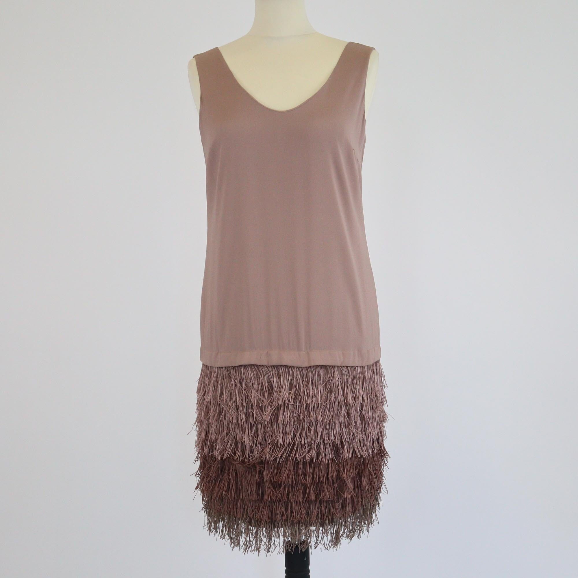 Brunello Cucinello Beige Fringe Sleeveless Dress Womens Brunello Cucinelli 