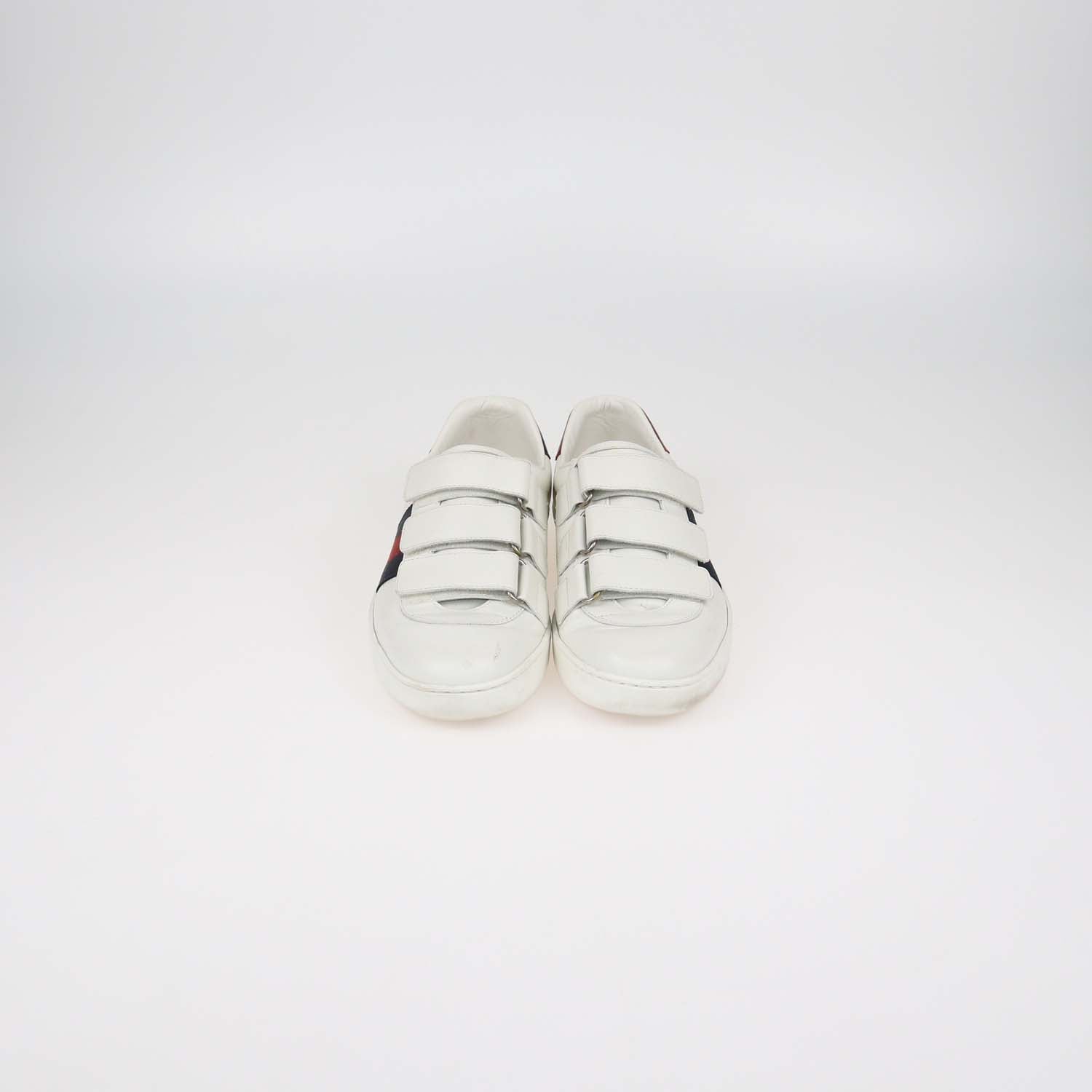 Gucci White Leather Grip Strap New Ace Low Top Sneakers